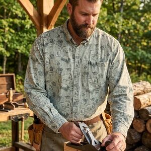 Vtg Cabela’s Outdoor Shirt Work Hunting Mens Camo 2XL Tall Cotton Made Thailand